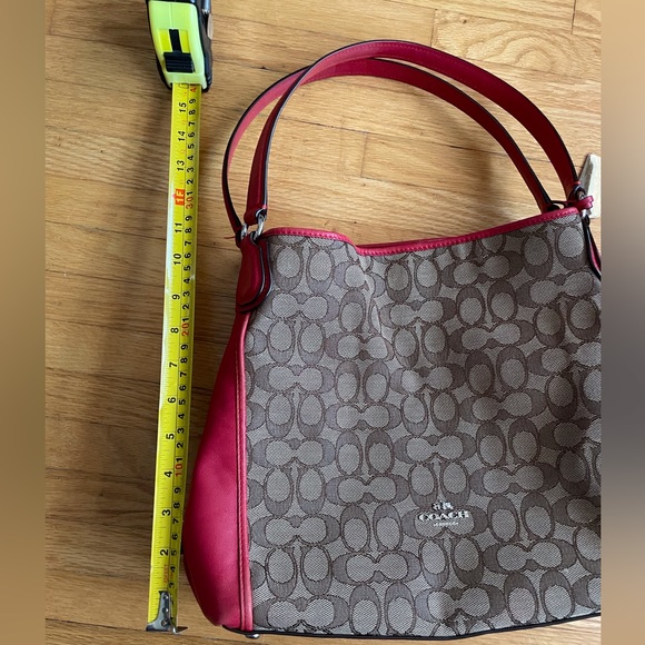 Coach Shoulder Bag.  Canvas & Red Leather. - Picture 7 of 12